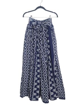Advance Apparel Navy and White Print Boho Full Maxi Skirt Free Size